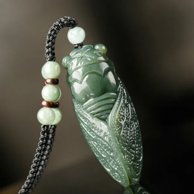 Women'S Fashion Jewellery - Collier pendentif cigale Hetian, perles naturelles,