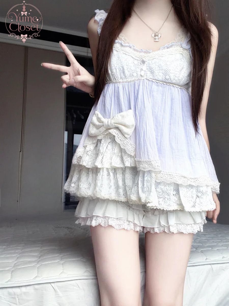 Lace Trim Cami - Ensemble 2 pièces pour femme Coquette