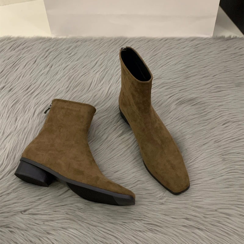 Women'S Fashion Korea - Botte nue couleur pêche avec fermeture