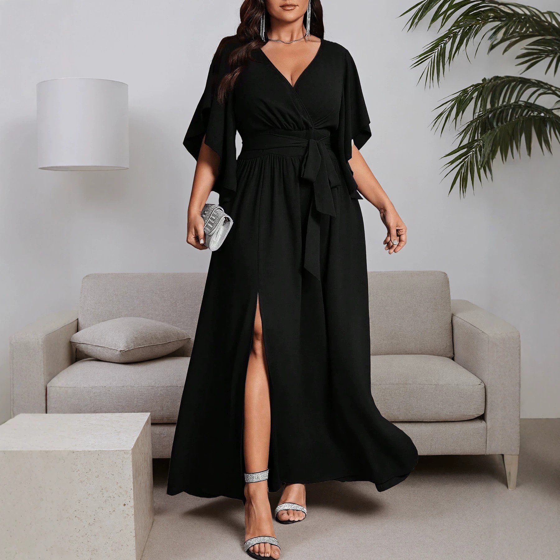 Robe élégante à col en V et ma - Women Fashion Necktie avis et prix