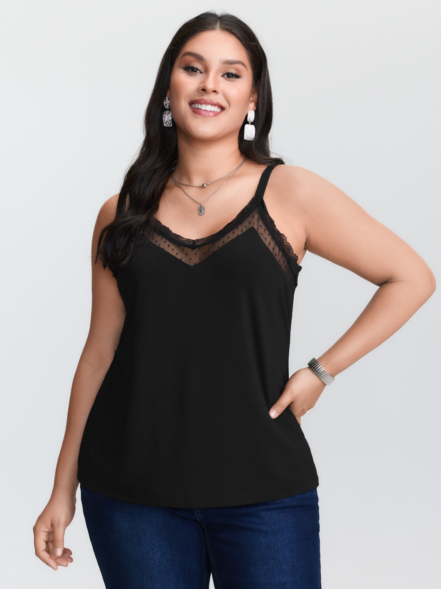 Débardeur noir en maille trico - Lace Trim Cami avis et prix